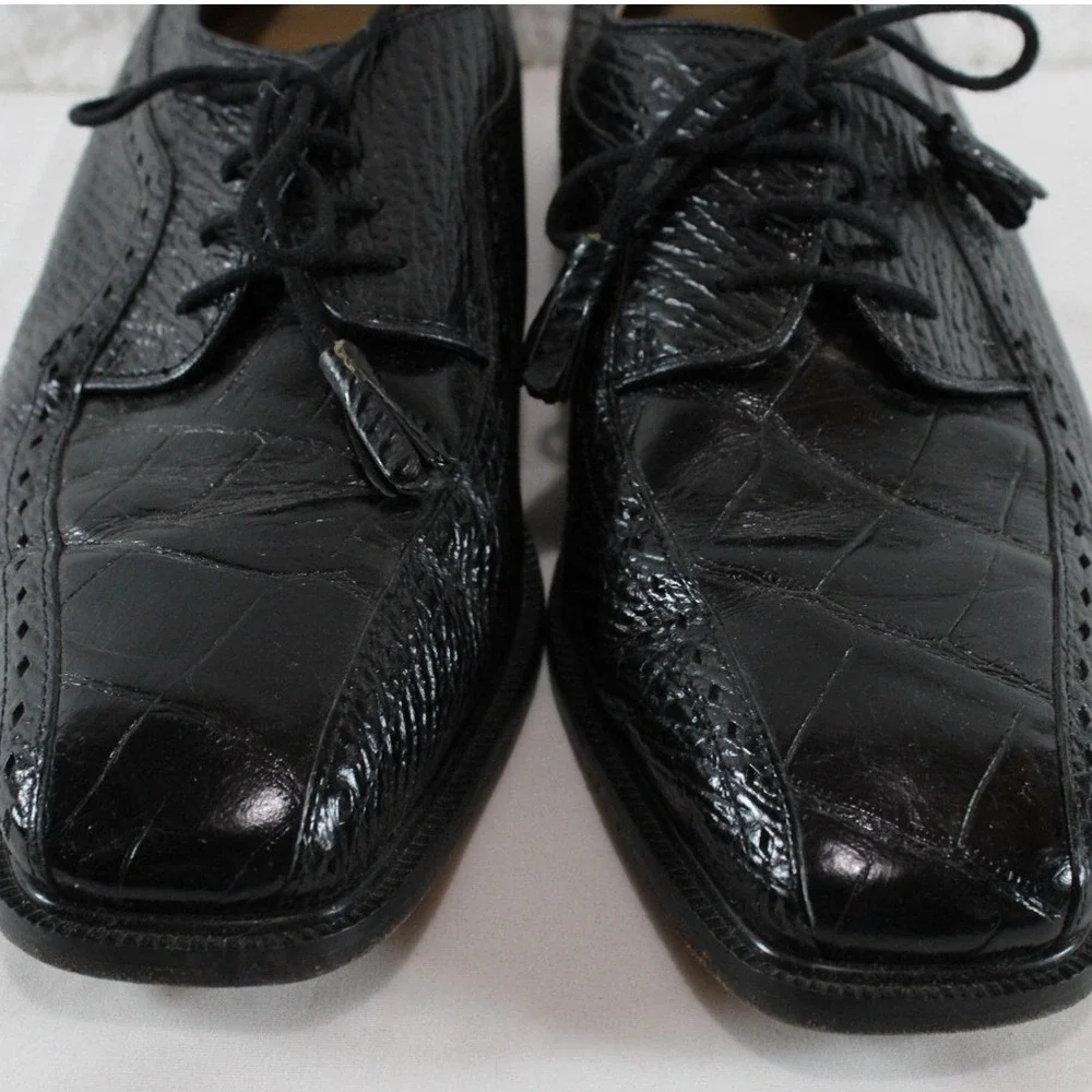 Giorgio‎ Brutini Mens Black Leather Embossed Oxford Shoes Square Toe 10 M 808621